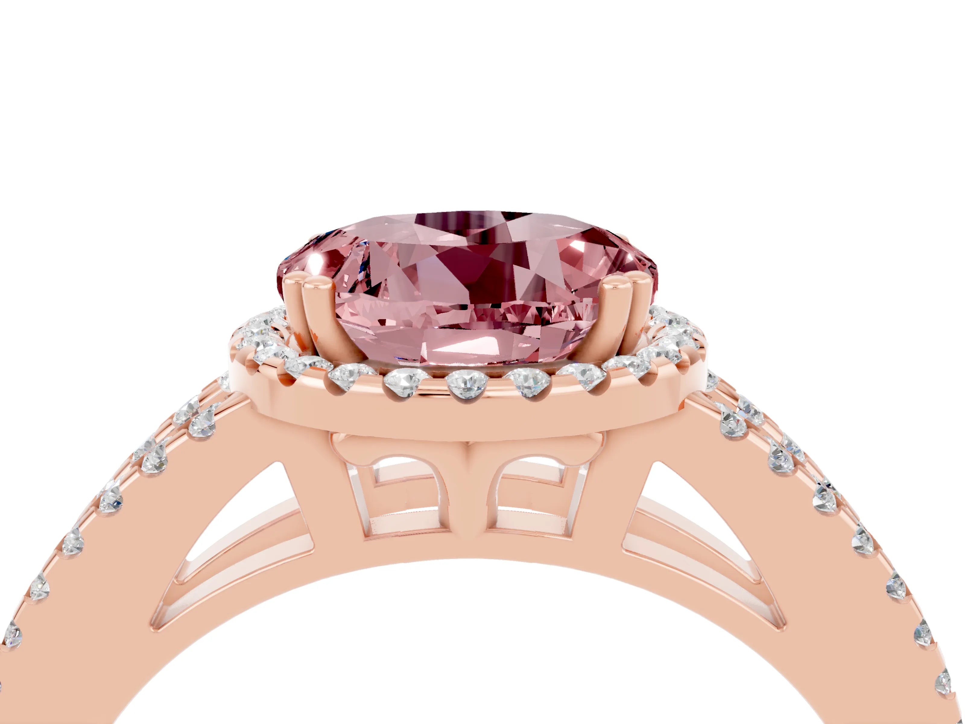 Rose gold Round Cut Morganite Halo Split Shank Engagement Ring_16