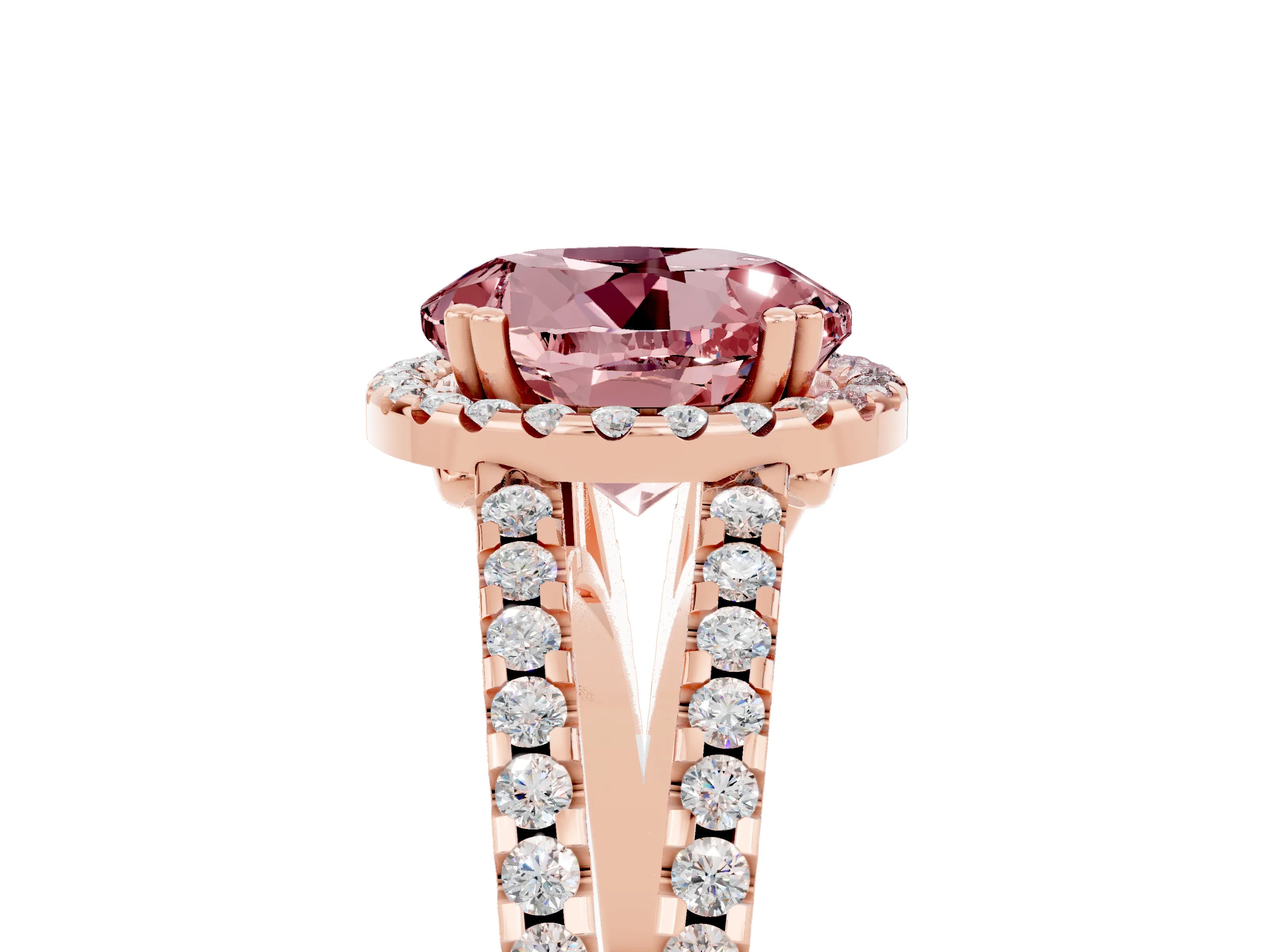 Rose gold Round Cut Morganite Halo Split Shank Engagement Ring_17
