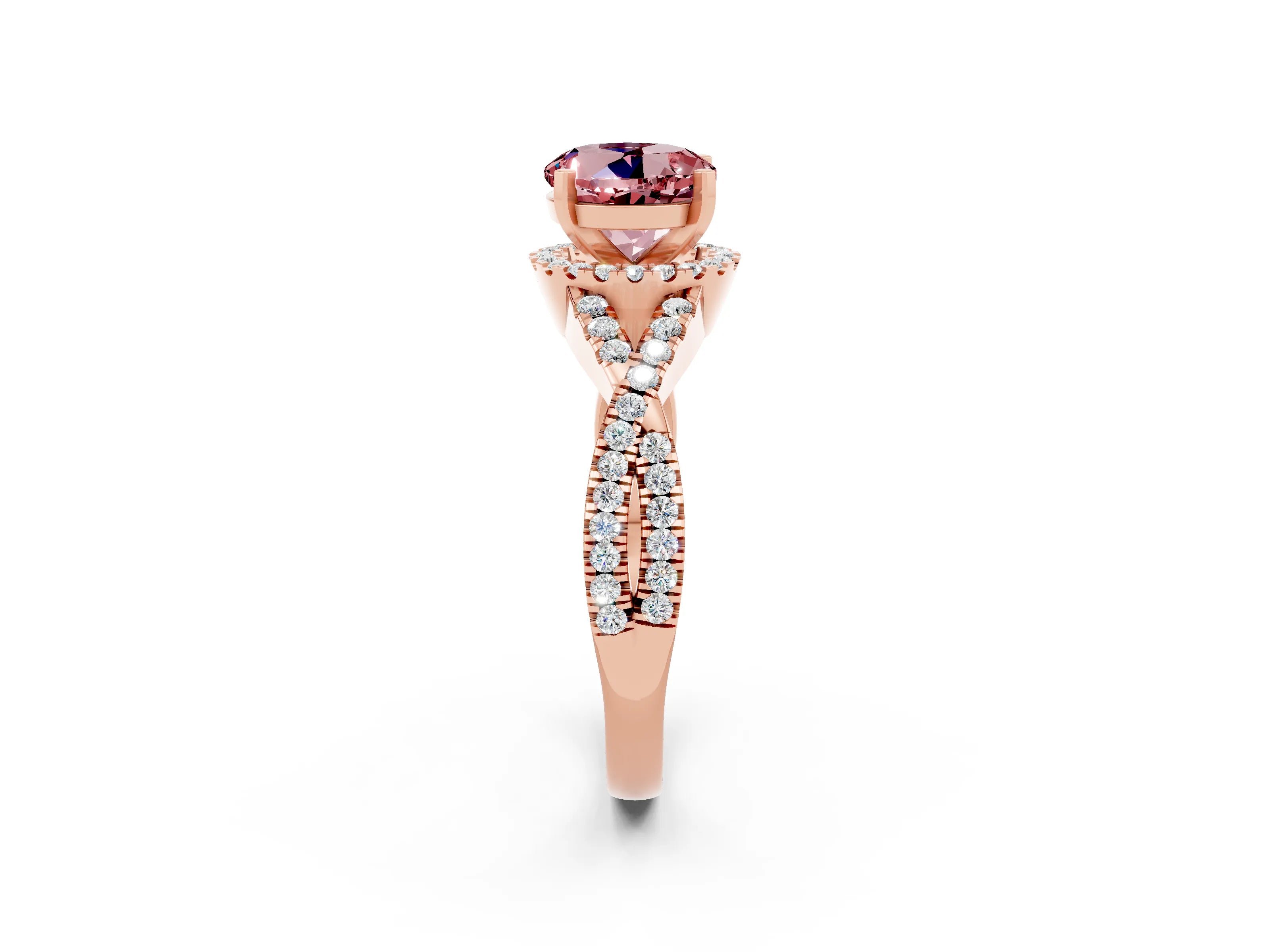 Rose gold Round Cut Morganite Halo Twist Band Solitaire Prong Setting Ring_2