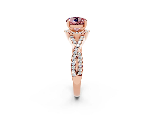 Rose gold Round Cut Morganite  Halo Twist Band Solitaire Prong Setting Ring