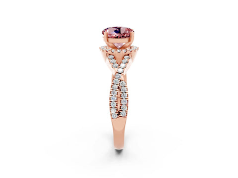 Rose gold Round Cut Morganite Halo Twist Band Solitaire Prong Setting Ring_2