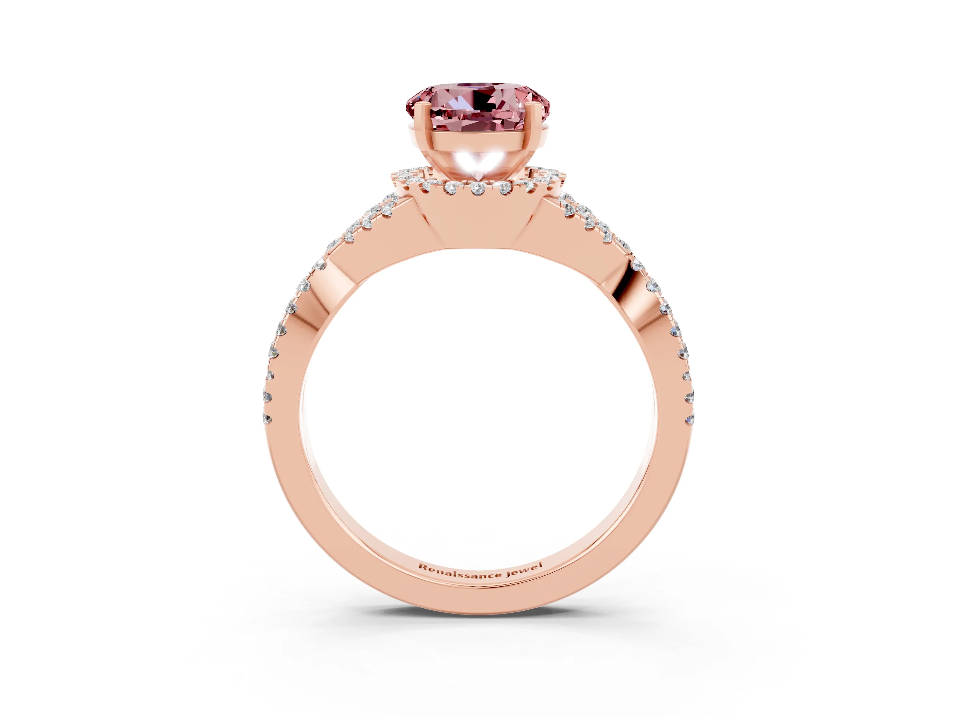 Rose gold Round Cut Morganite Halo Twist Band Solitaire Prong Setting Ring_3