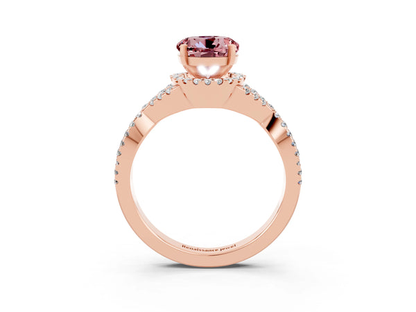 Rose gold Round Cut Morganite  Halo Twist Band Solitaire Prong Setting Ring