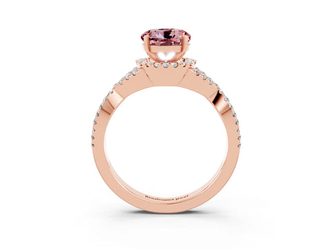 Rose gold Round Cut Morganite Halo Twist Band Solitaire Prong Setting Ring_3