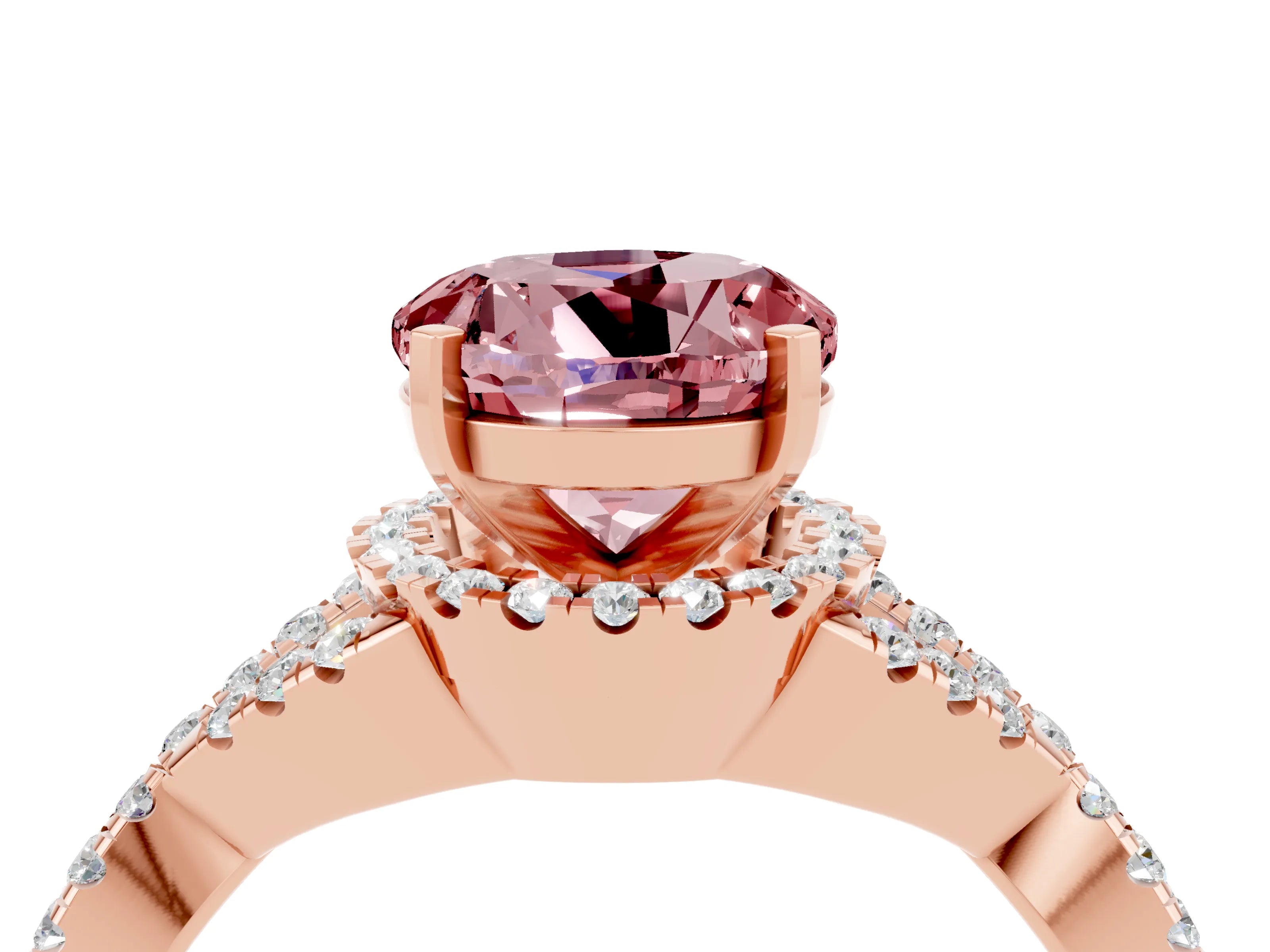 Rose gold Round Cut Morganite Halo Twist Band Solitaire Prong Setting Ring_4