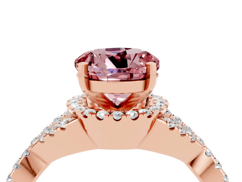 Rose gold Round Cut Morganite Halo Twist Band Solitaire Prong Setting Ring_4