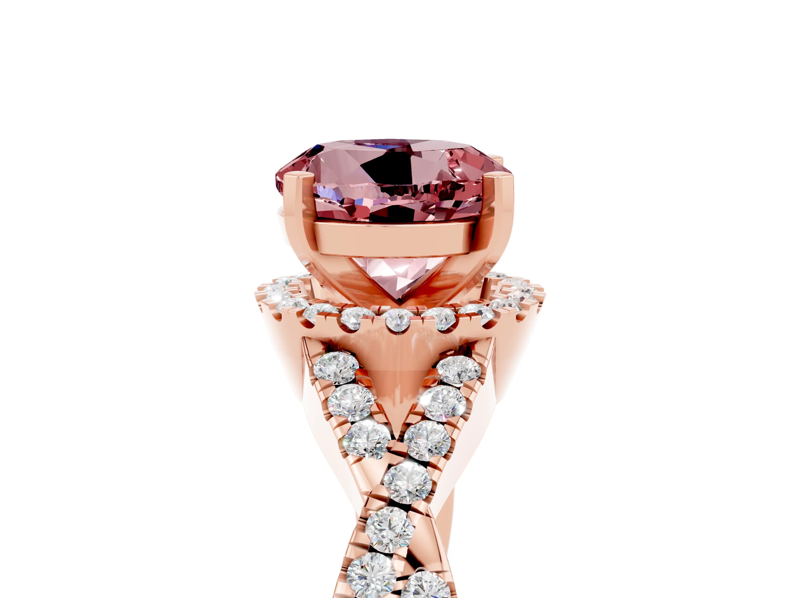 Rose gold Round Cut Morganite Halo Twist Band Solitaire Prong Setting Ring_5