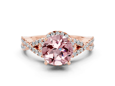 Rose gold Round Cut Morganite Halo Twist Band Solitaire Prong Setting Ring