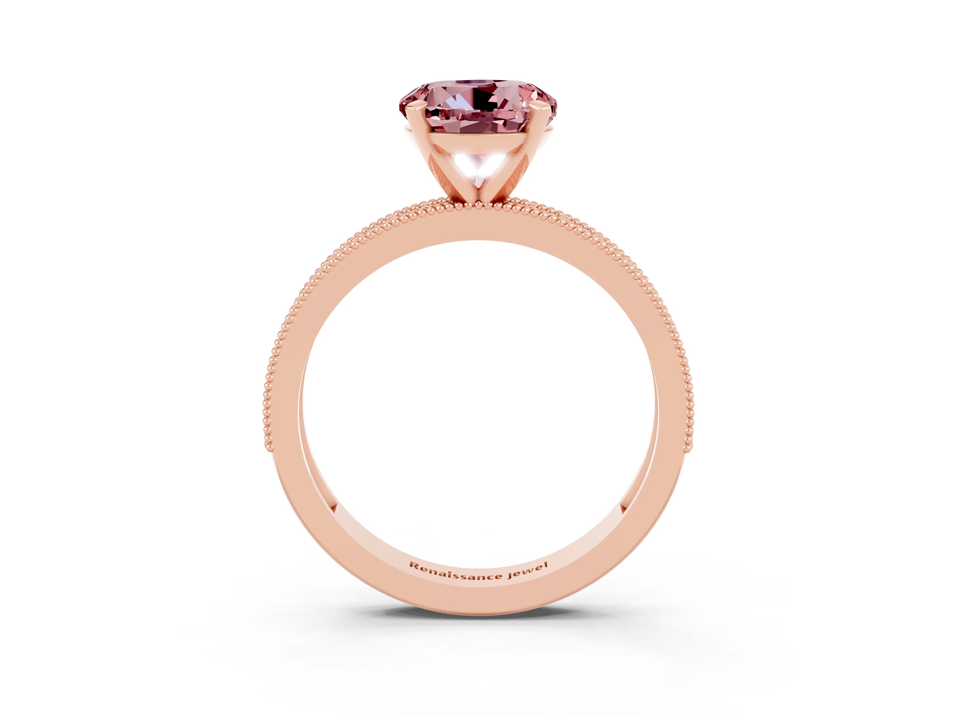 Rose gold Round Cut Morganite Milgrain Pavé Engagement Ring with Four-Prong Setting_3
