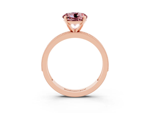 Rose gold Round Cut Morganite Milgrain Pavé Engagement Ring with Four-Prong Setting