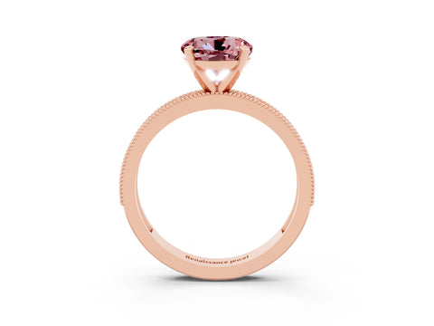 Rose gold Round Cut Morganite Milgrain Pavé Engagement Ring with Four-Prong Setting_3