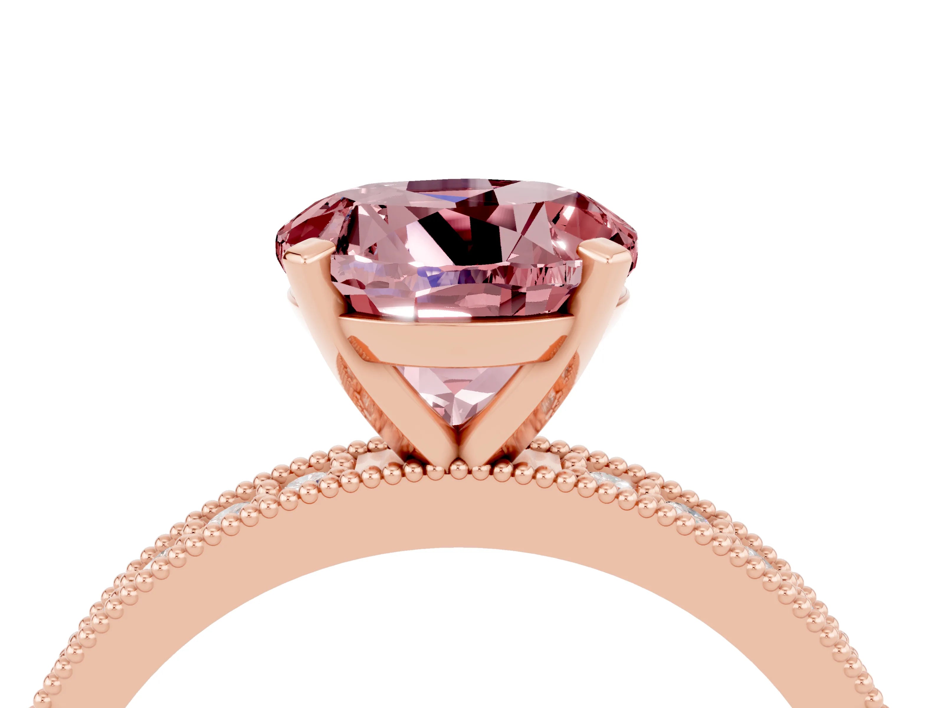 Rose gold Round Cut Morganite Milgrain Pavé Engagement Ring with Four-Prong Setting_4