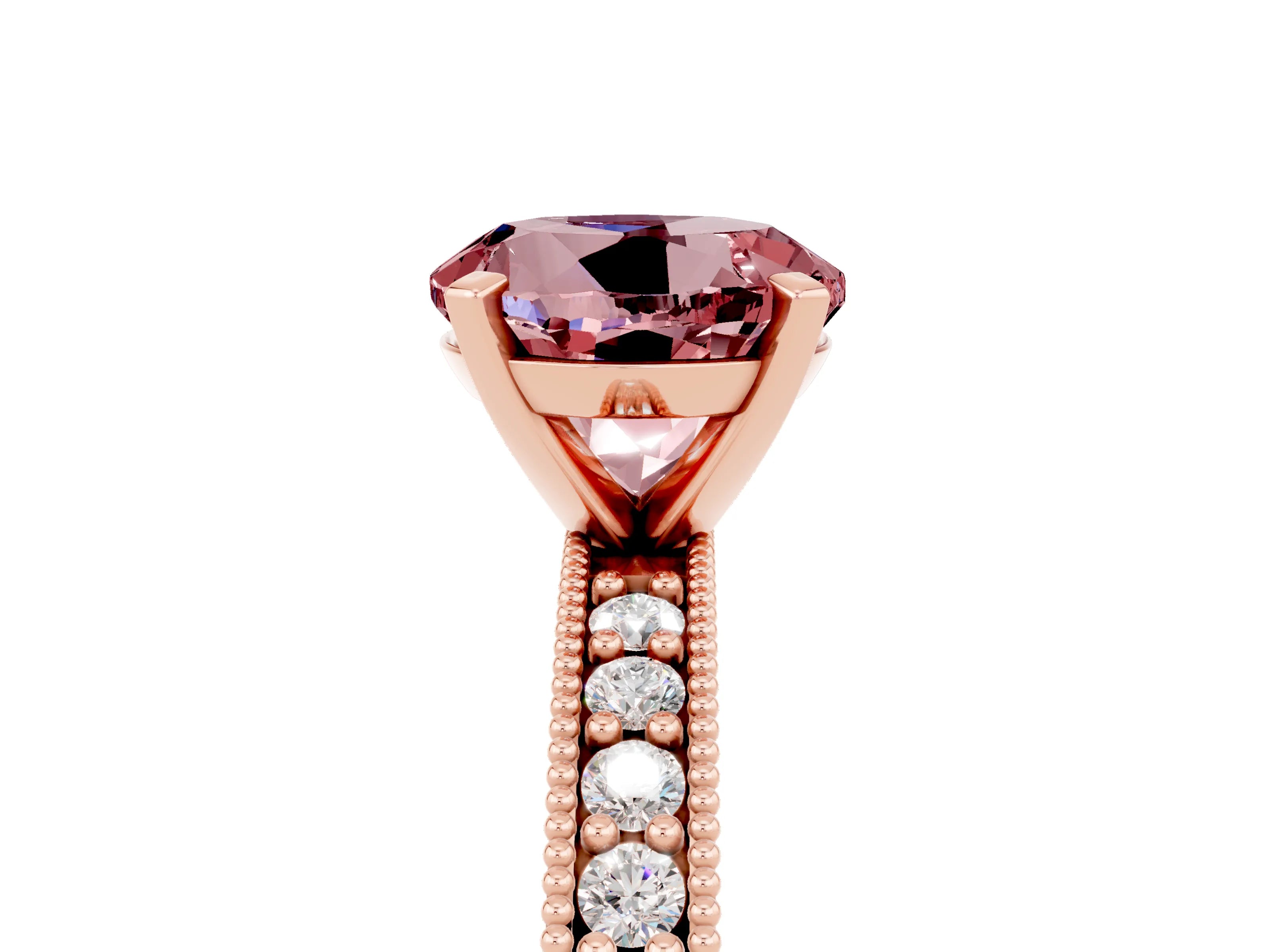 Rose gold Round Cut Morganite Milgrain Pavé Engagement Ring with Four-Prong Setting_5