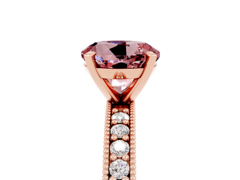 Rose gold Round Cut Morganite Milgrain Pavé Engagement Ring with Four-Prong Setting_5