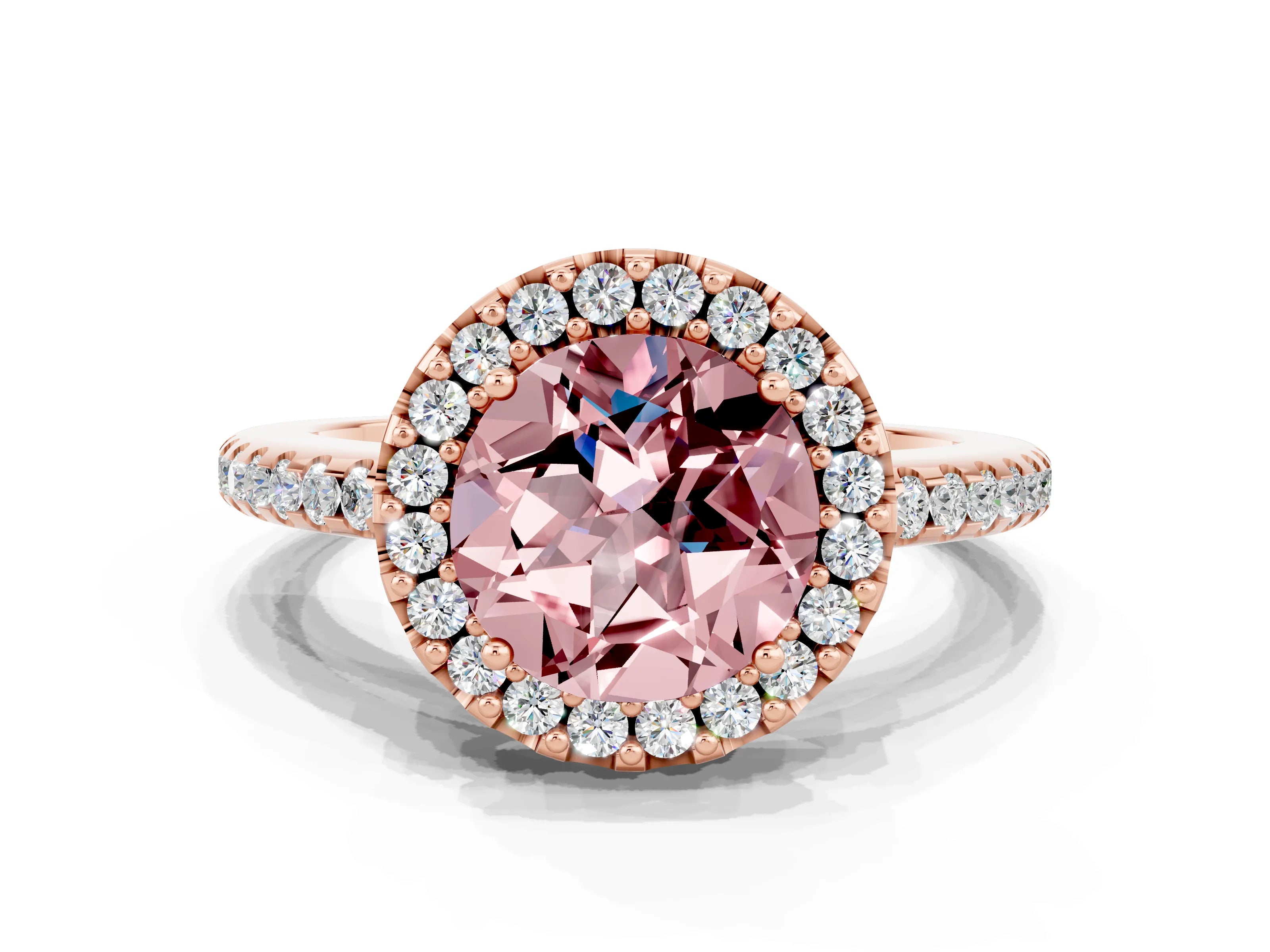 Rose gold Round Cut Morganite Pavé Halo Ring with Four-Prong Setting_12
