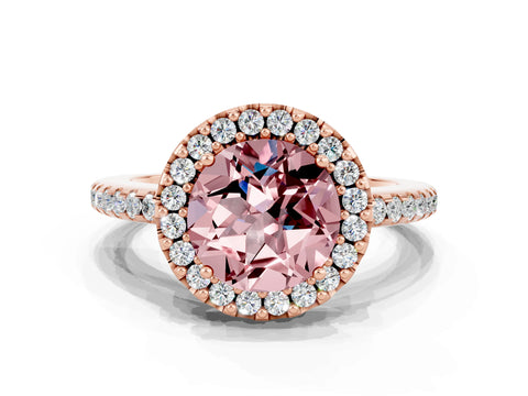 Rose gold Round Cut Morganite Pavé Halo Ring with Four-Prong Setting_12
