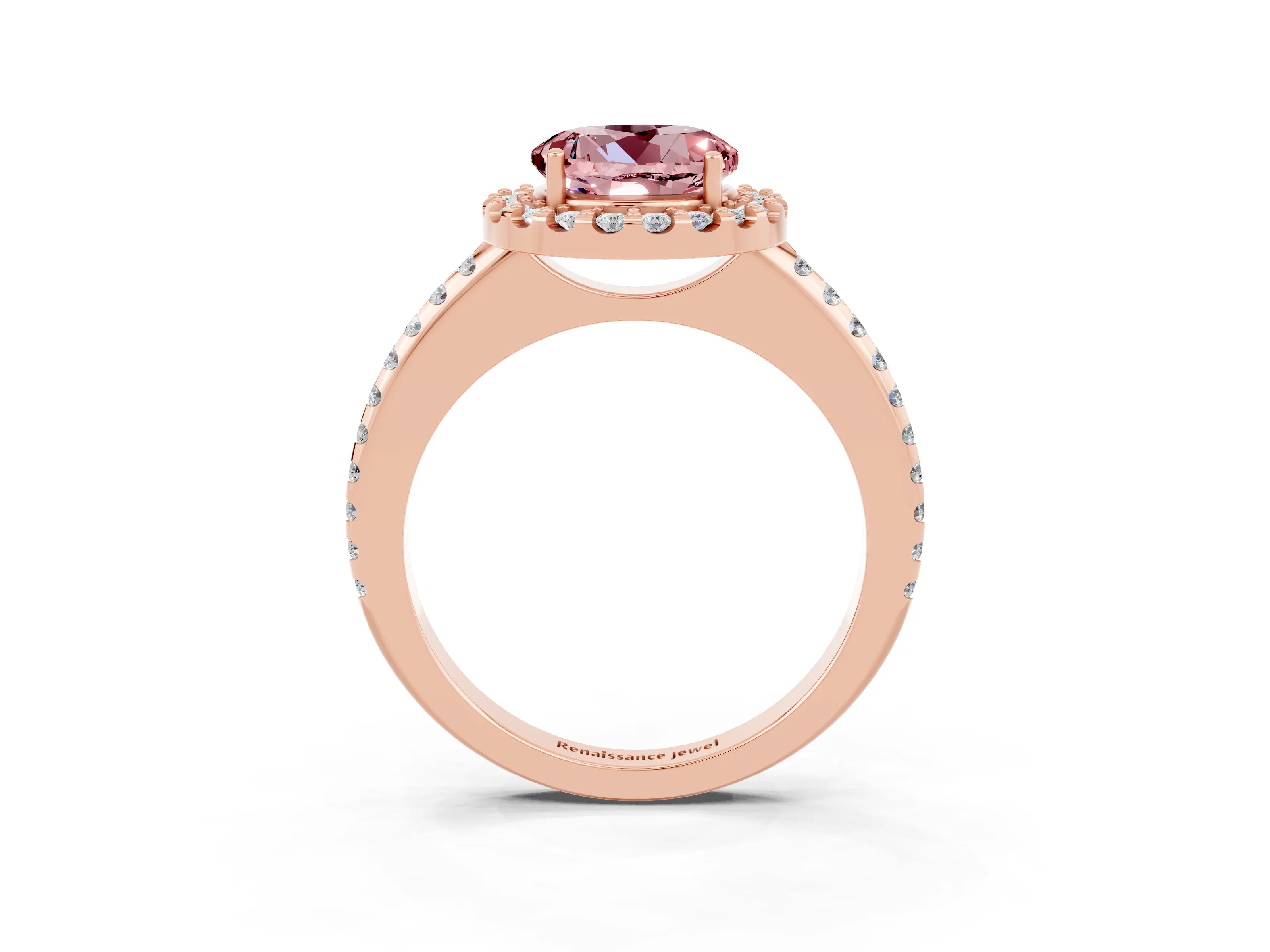 Rose gold Round Cut Morganite Pavé Halo Ring with Four-Prong Setting_15