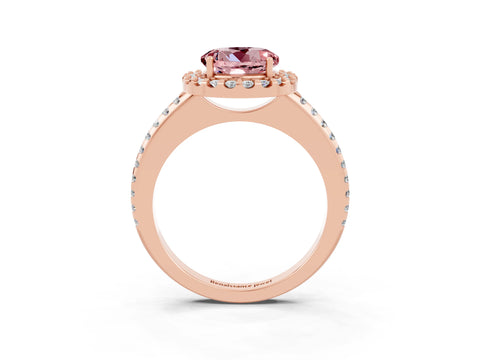 Rose gold Round Cut Morganite Pavé Halo Ring with Four-Prong Setting_15