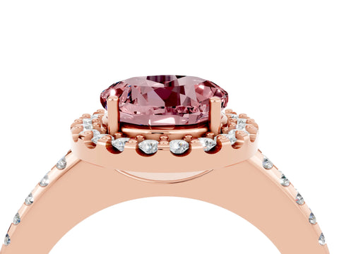 Rose gold Round Cut Morganite Pavé Halo Ring with Four-Prong Setting_16