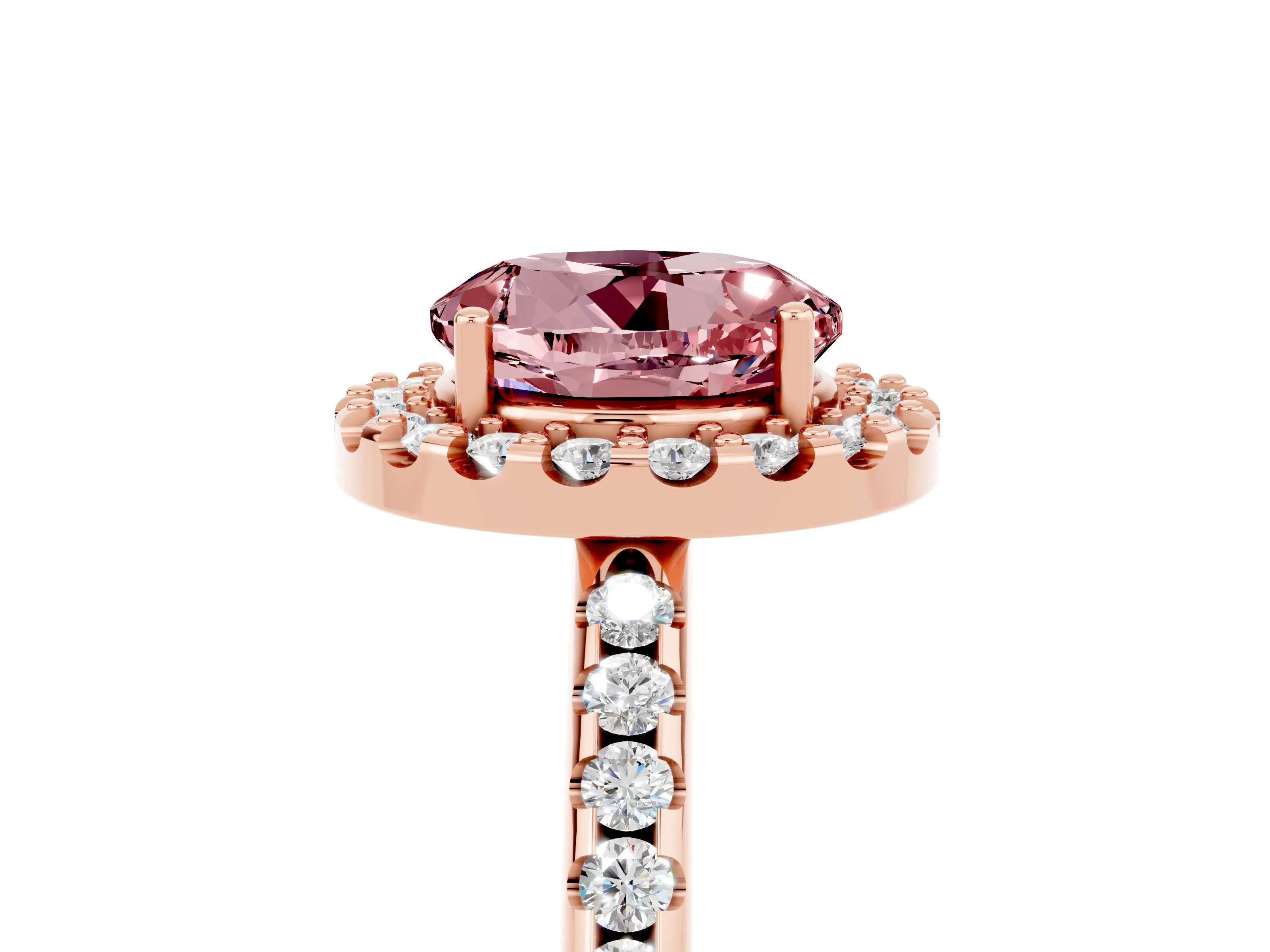Rose gold Round Cut Morganite Pavé Halo Ring with Four-Prong Setting_17