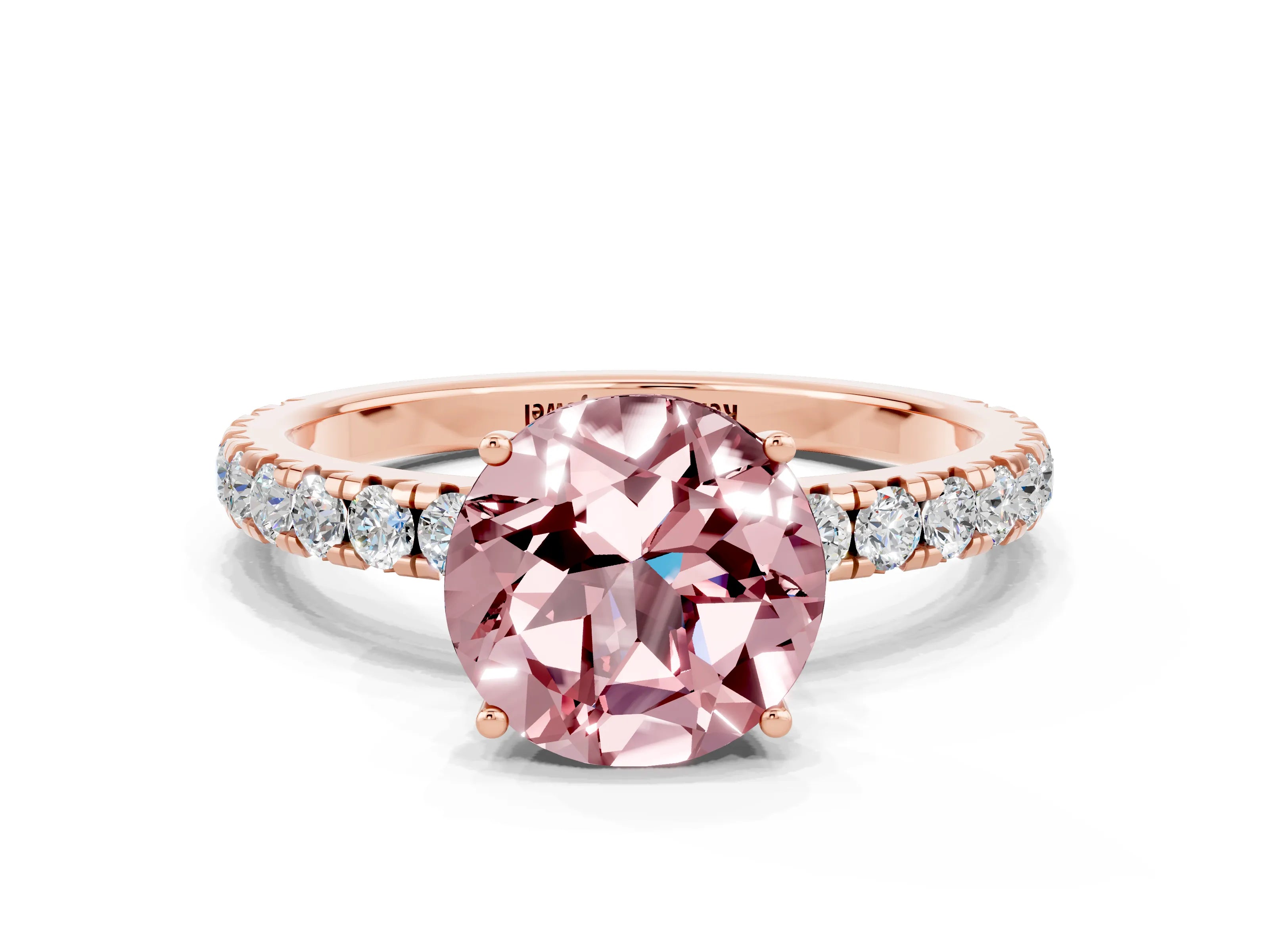 Rose gold Round Cut Morganite Pavé Solitaire Engagement Ring with Four-Prong Setting_12