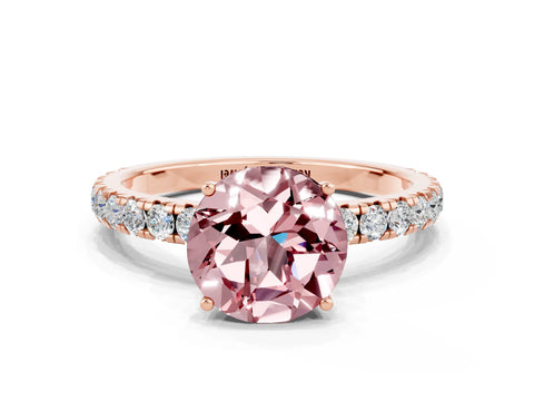 Rose gold Round Cut Morganite Pavé Solitaire Engagement Ring with Four-Prong Setting_12