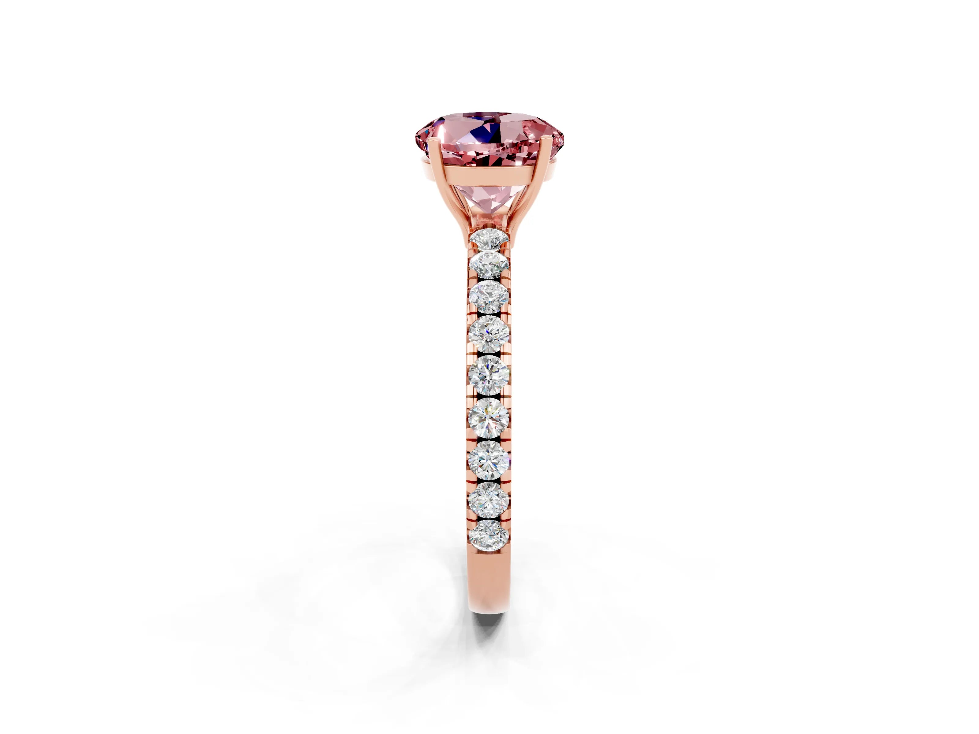 Rose gold Round Cut Morganite Pavé Solitaire Engagement Ring with Four-Prong Setting_14