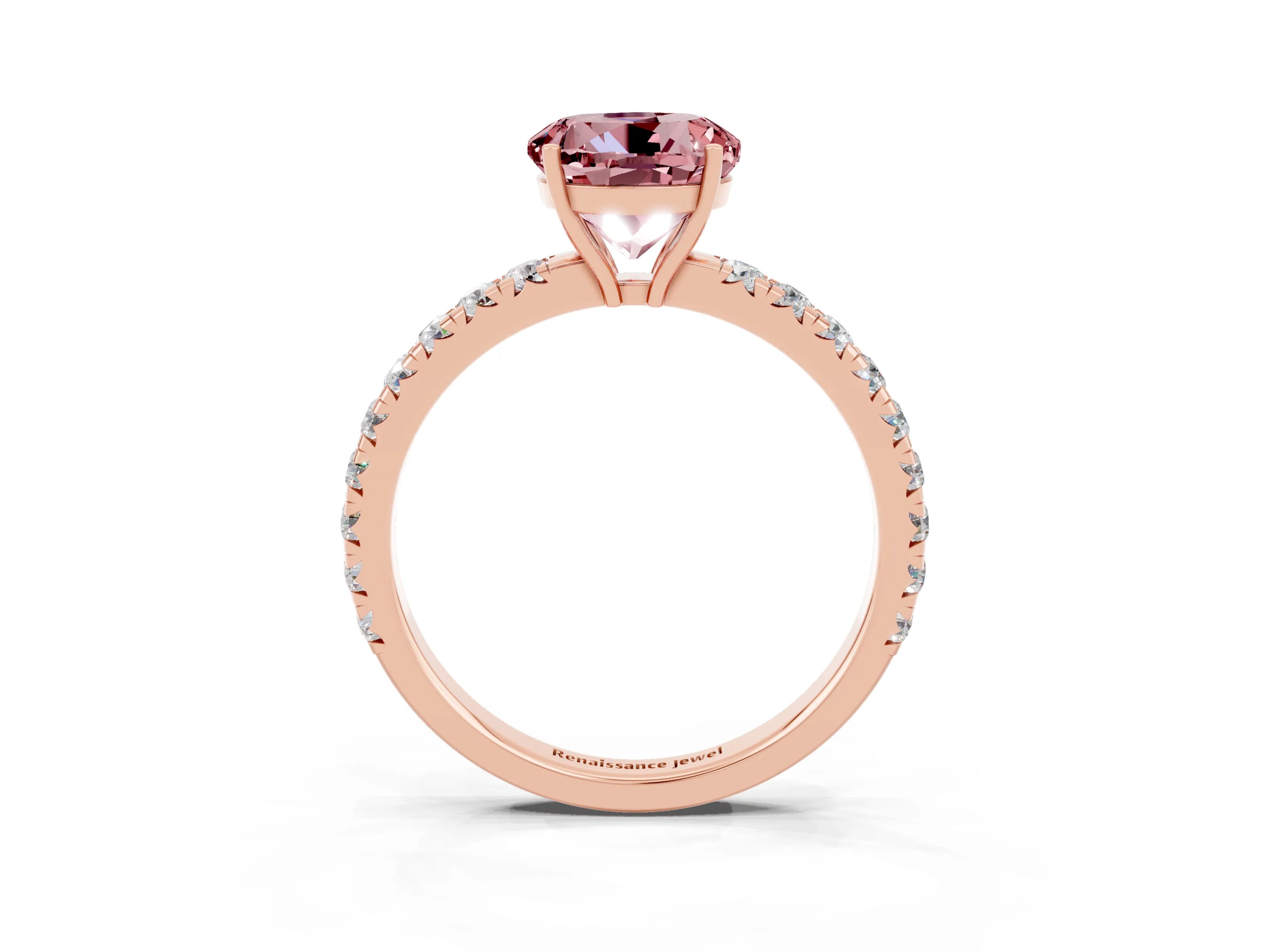 Rose gold Round Cut Morganite Pavé Solitaire Engagement Ring with Four-Prong Setting_15