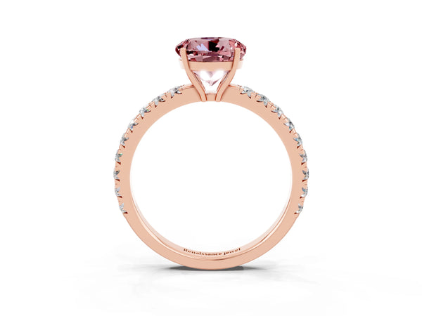Rose gold Round Cut Morganite Pavé Solitaire Engagement Ring with Four-Prong Setting