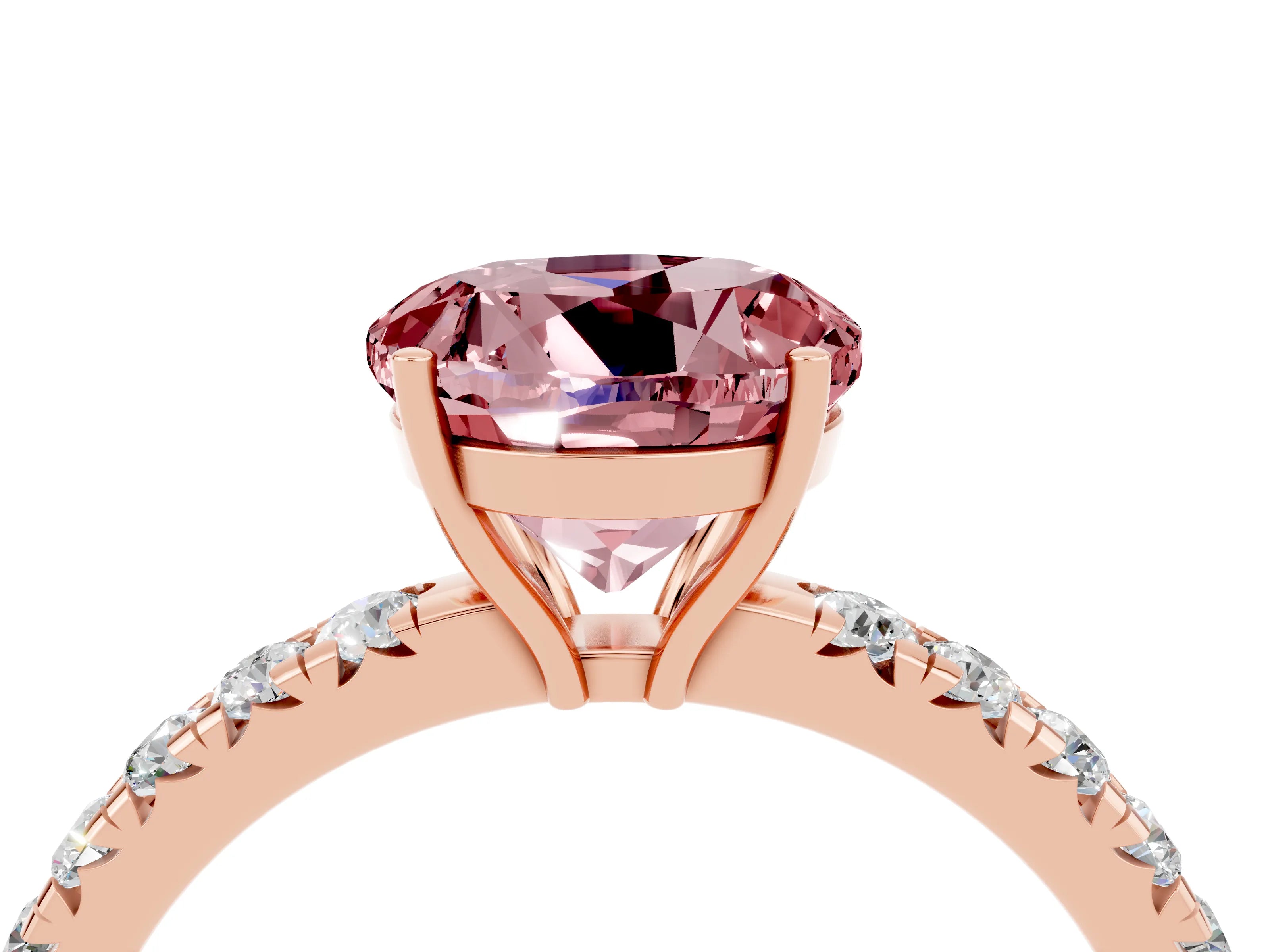 Rose gold Round Cut Morganite Pavé Solitaire Engagement Ring with Four-Prong Setting_16