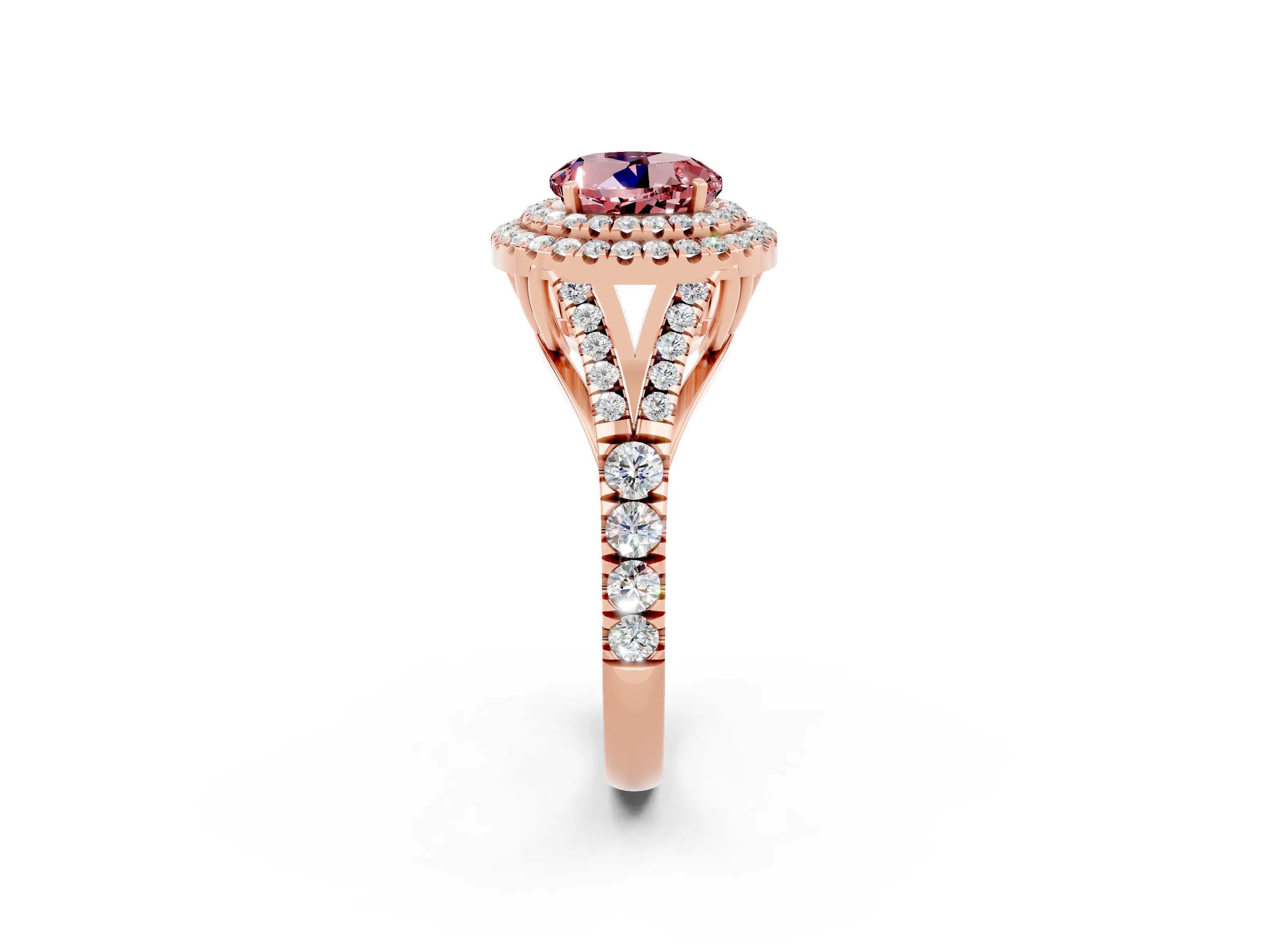 Rose gold Round Cut Morganite Pavé Split Shank Double Halo Engagement Ring_2