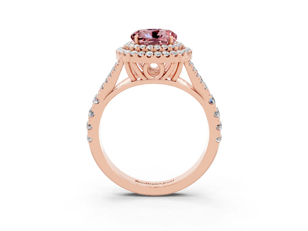 Rose gold Round Cut Morganite Pavé Split Shank Double Halo Engagement Ring