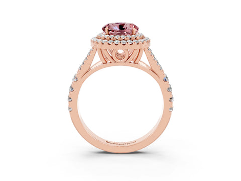 Rose gold Round Cut Morganite Pavé Split Shank Double Halo Engagement Ring_3