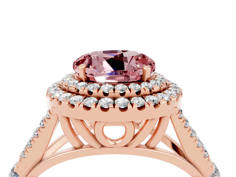 Rose gold Round Cut Morganite Pavé Split Shank Double Halo Engagement Ring_4