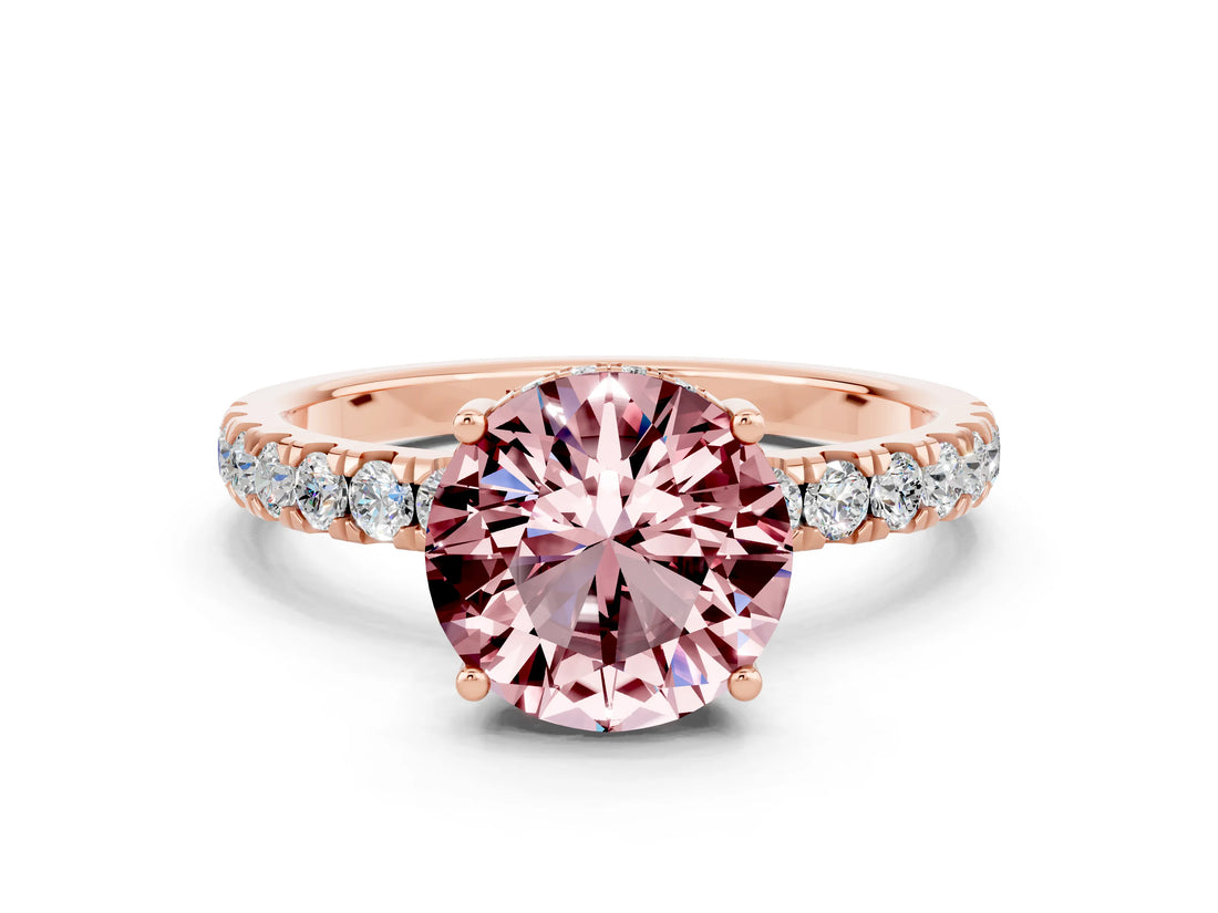 Rose gold Round Cut Morganite Pave Band Solitaire Ring with Four-Prong Setting_24