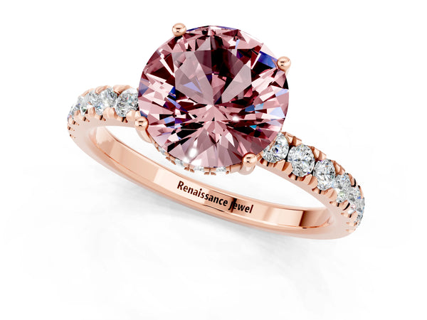 Rose gold Round Cut Morganite Pave Band Solitaire Ring with Round  and Prong Setting