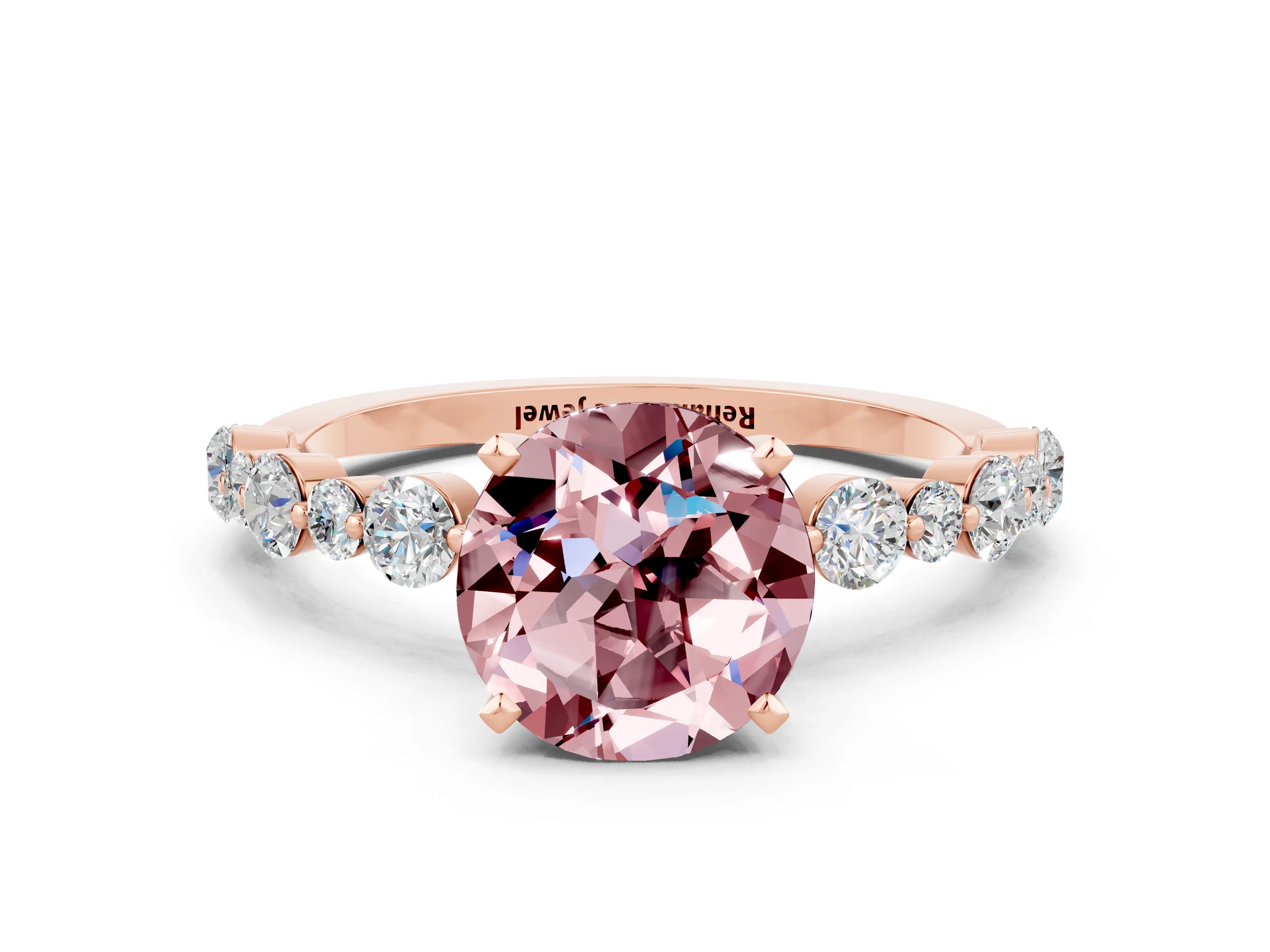 Rose gold Round Cut Morganite Prong Set Engagement Ring with Pavé Band
