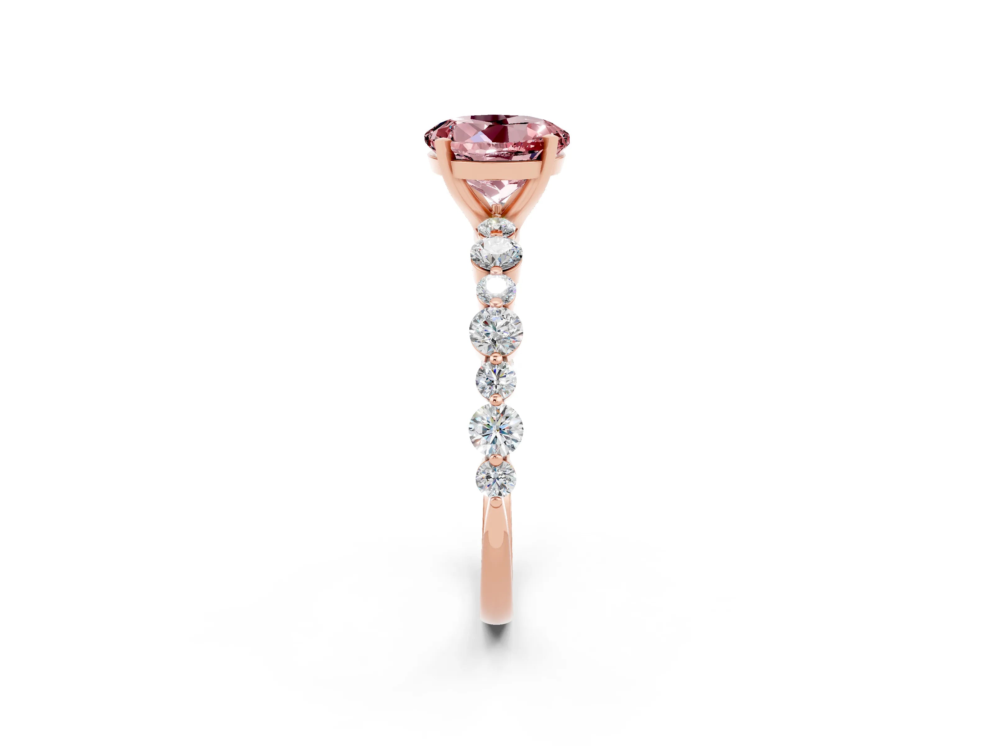 Rose gold Round Cut Morganite Prong Set Engagement Ring with Pavé Band_2