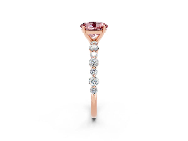 Rose gold Round Cut Morganite Prong Set Engagement Ring with Pavé Band