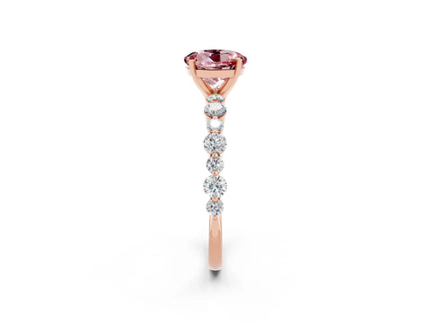 Rose gold Round Cut Morganite Prong Set Engagement Ring with Pavé Band_2