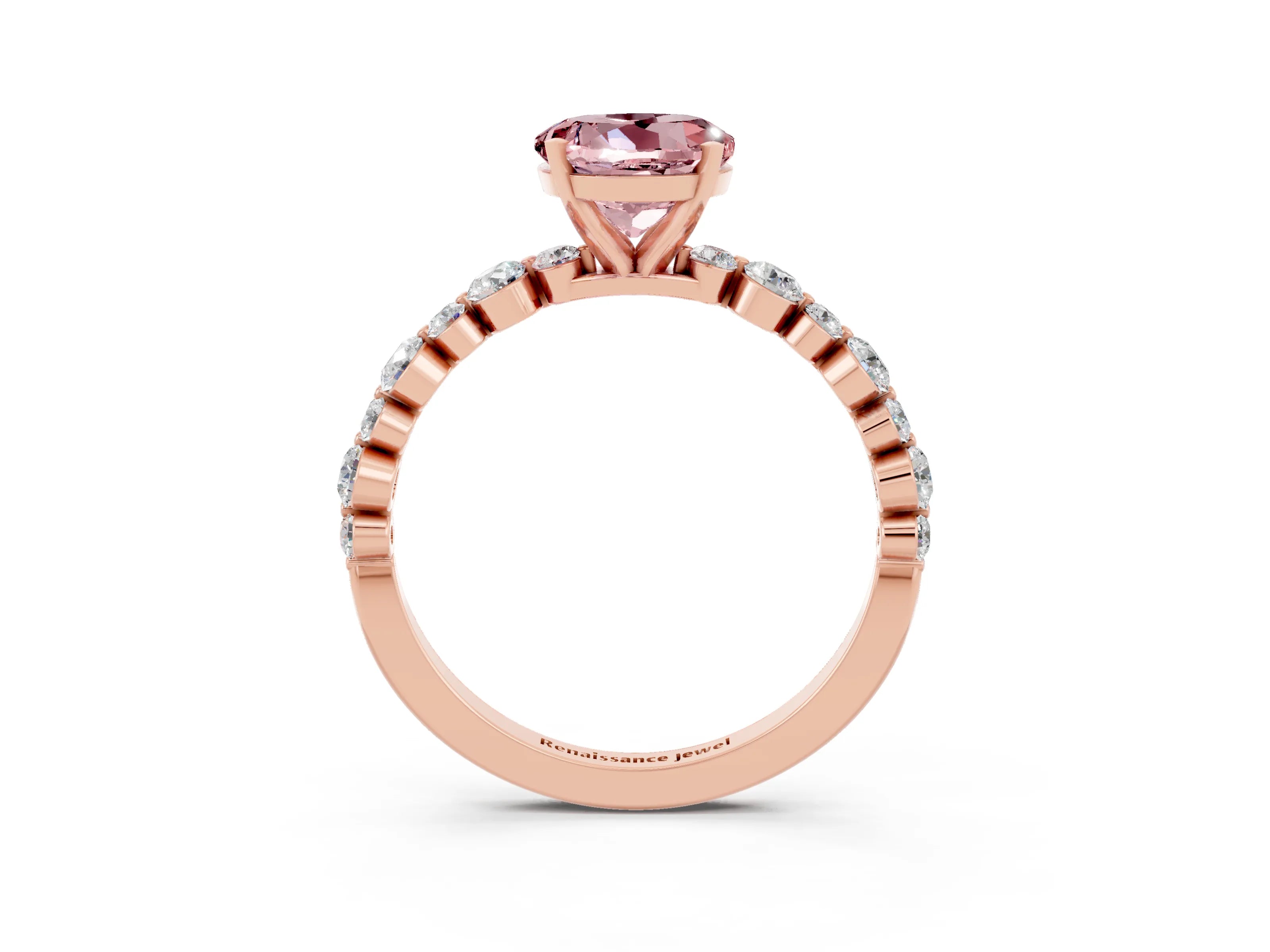Rose gold Round Cut Morganite Prong Set Engagement Ring with Pavé Band_3