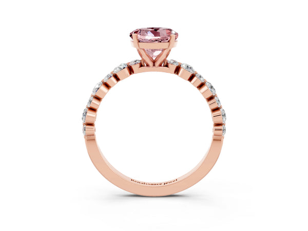 Rose gold Round Cut Morganite Prong Set Engagement Ring with Pavé Band