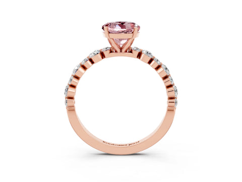 Rose gold Round Cut Morganite Prong Set Engagement Ring with Pavé Band_3