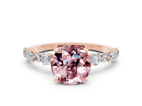 Rose gold Round Cut Morganite Prong Set Engagement Ring with Pavé Band
