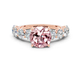Rose gold Round Cut Morganite Prong Setting with Side Stones on a Pave Band