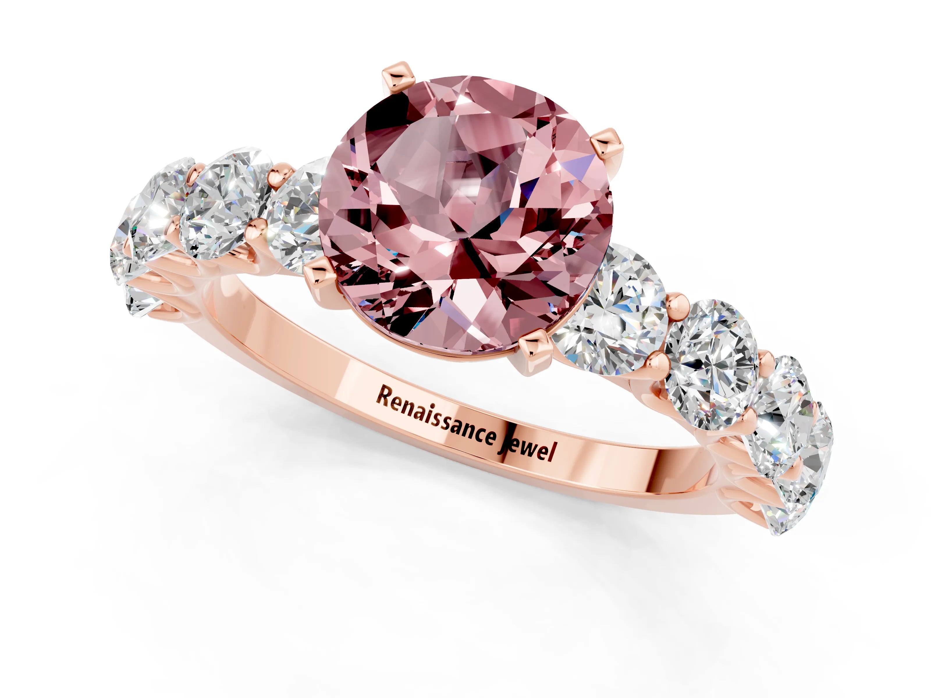 Rose gold Round Cut Morganite Prong Setting with Side Stones on a Pave Band_1