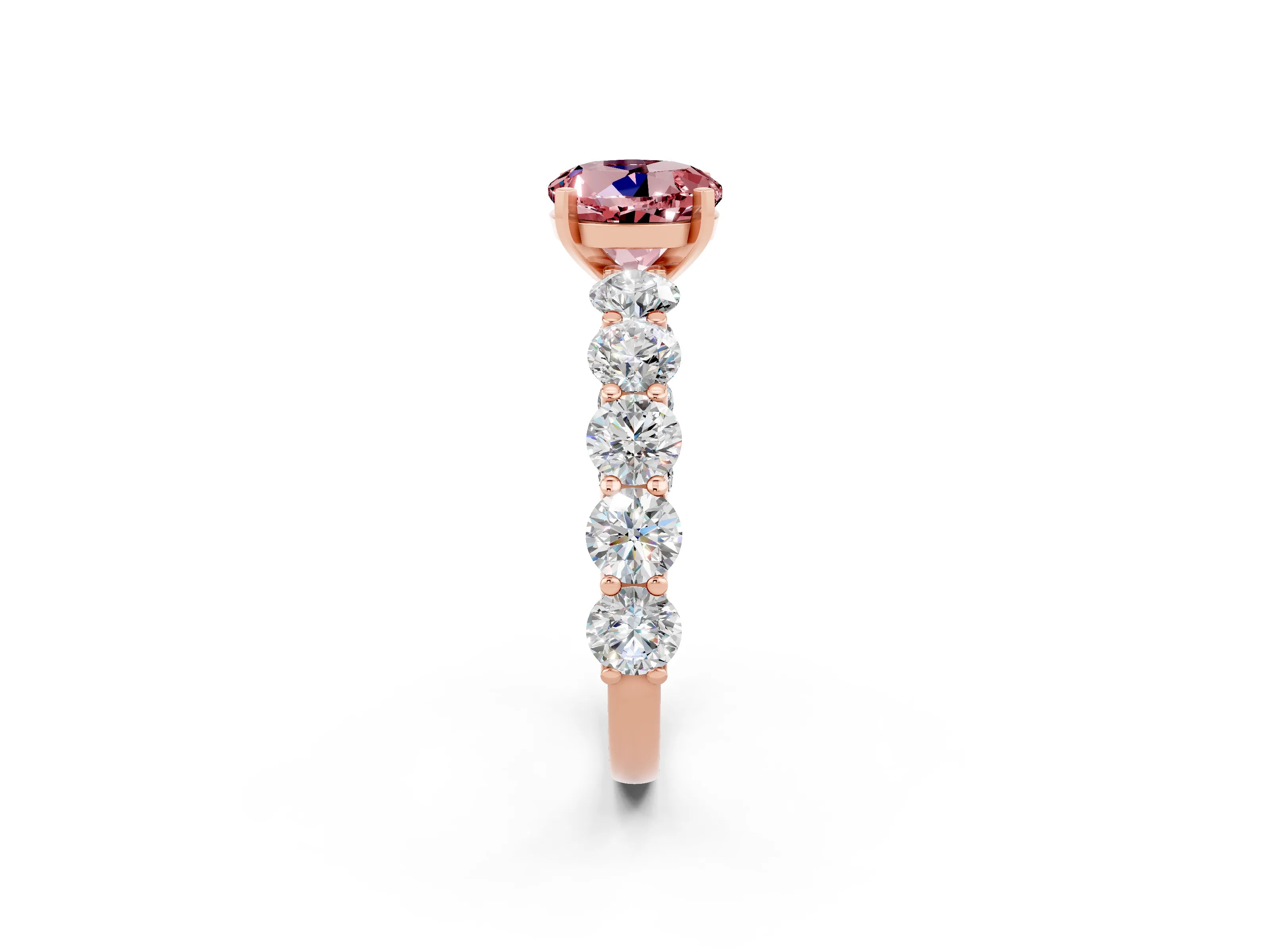 Rose gold Round Cut Morganite Prong Setting with Side Stones on a Pave Band_2