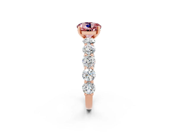 Rose gold Round Cut Morganite Prong Setting with Side Stones on a Pave Band