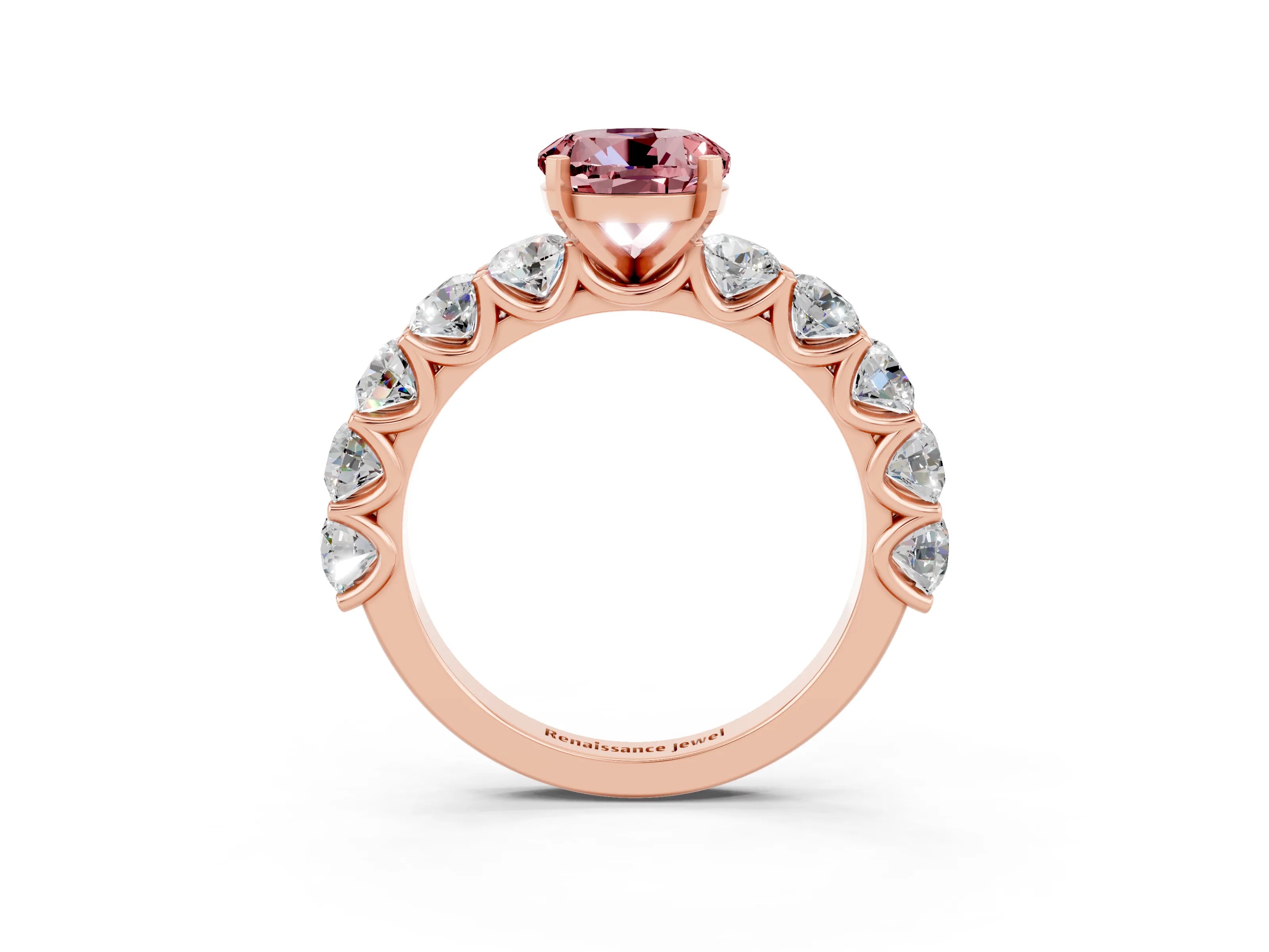 Rose gold Round Cut Morganite Prong Setting with Side Stones on a Pave Band_3