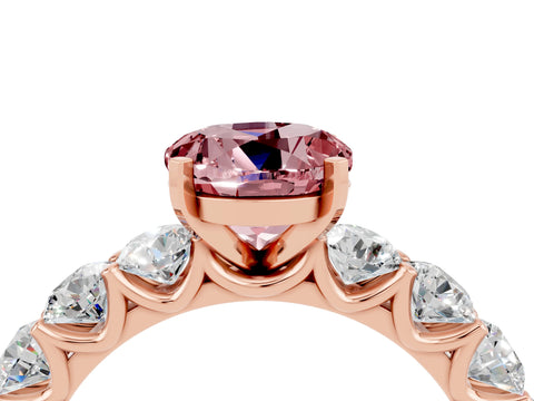 Rose gold Round Cut Morganite Prong Setting with Side Stones on a Pave Band_4